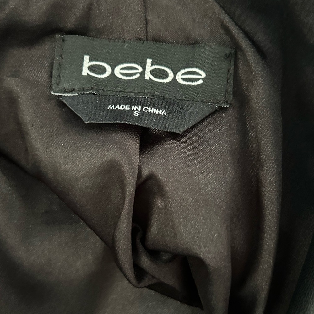 Bebe Black Faux Leather Moto Jacket Sz S Black w/Floral Detail Studded Zippers - Picture 9 of 10